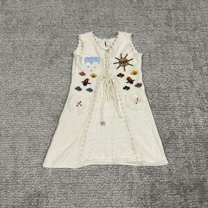 Ñusta Baby Girls Size 0 Dress Cream Knit Embroidered Animals Sun Spring Peru